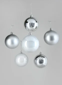 3in Round Pearl, Matte, Light, & Shiny Silver Ornament Plastic Ball, Set of 16