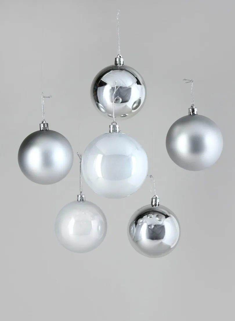 3in Round Pearl, Matte, Light, & Shiny Silver Ornament Plastic Ball, Set of 16