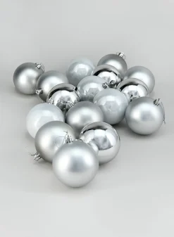 3in Round Pearl, Matte, Light, & Shiny Silver Ornament Plastic Ball, Set of 16