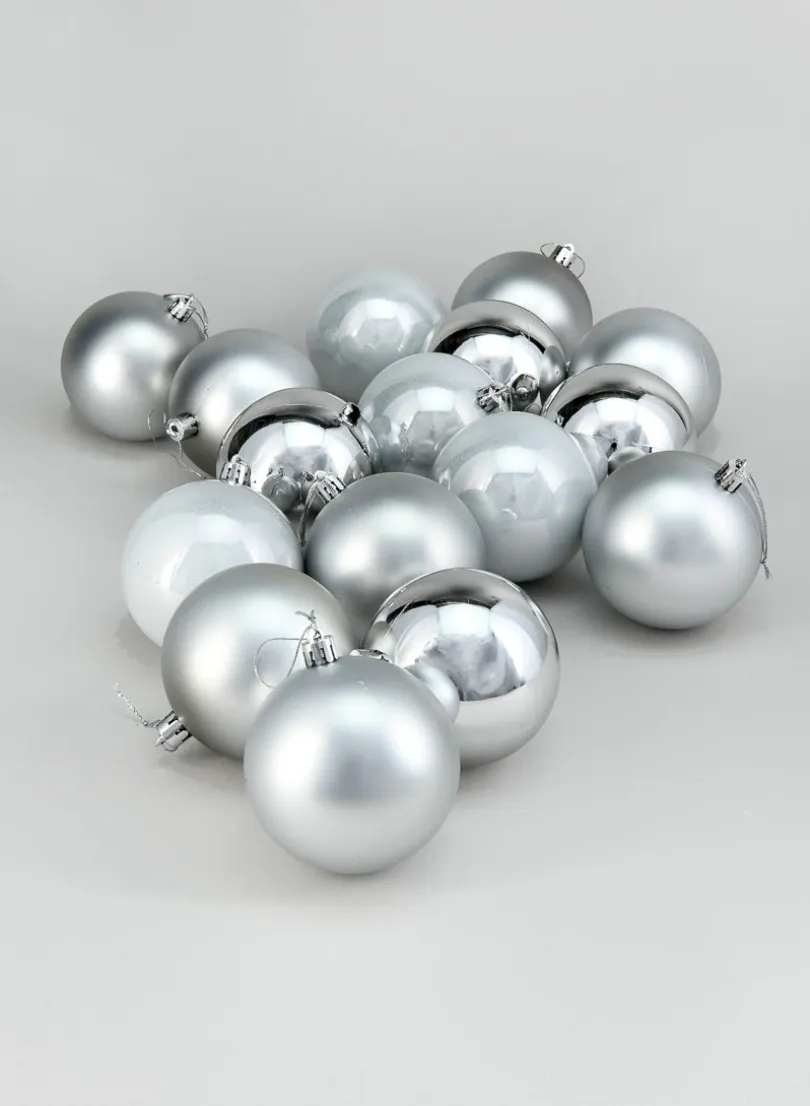 3in Round Pearl, Matte, Light, & Shiny Silver Ornament Plastic Ball, Set of 16