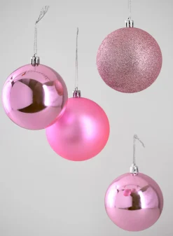 3in Round Pink Shiny / Matte / Glitter Plastic Ball (80mm), Set of 16