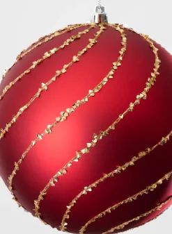 6in Round Plastic "Real Glass Look" Beaded Swirl Red Ornament