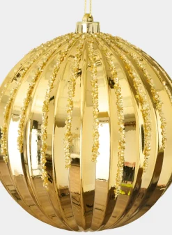 8in Round Plastic "Real Glass Look" Glitter Glazed Gold Ornament
