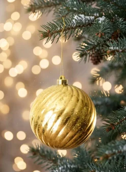 6in Round Plastic "Real Mercury Glass Look" Gold Swirl Ornament