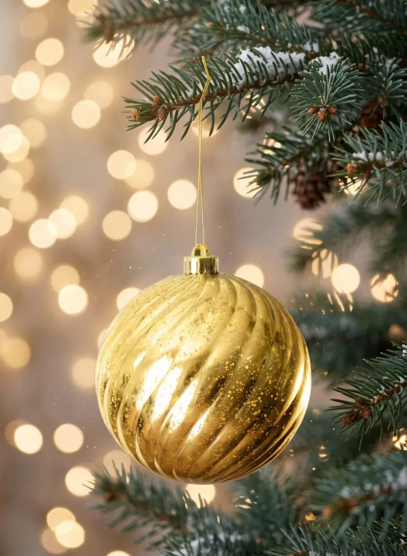 6in Round Plastic "Real Mercury Glass Look" Gold Swirl Ornament
