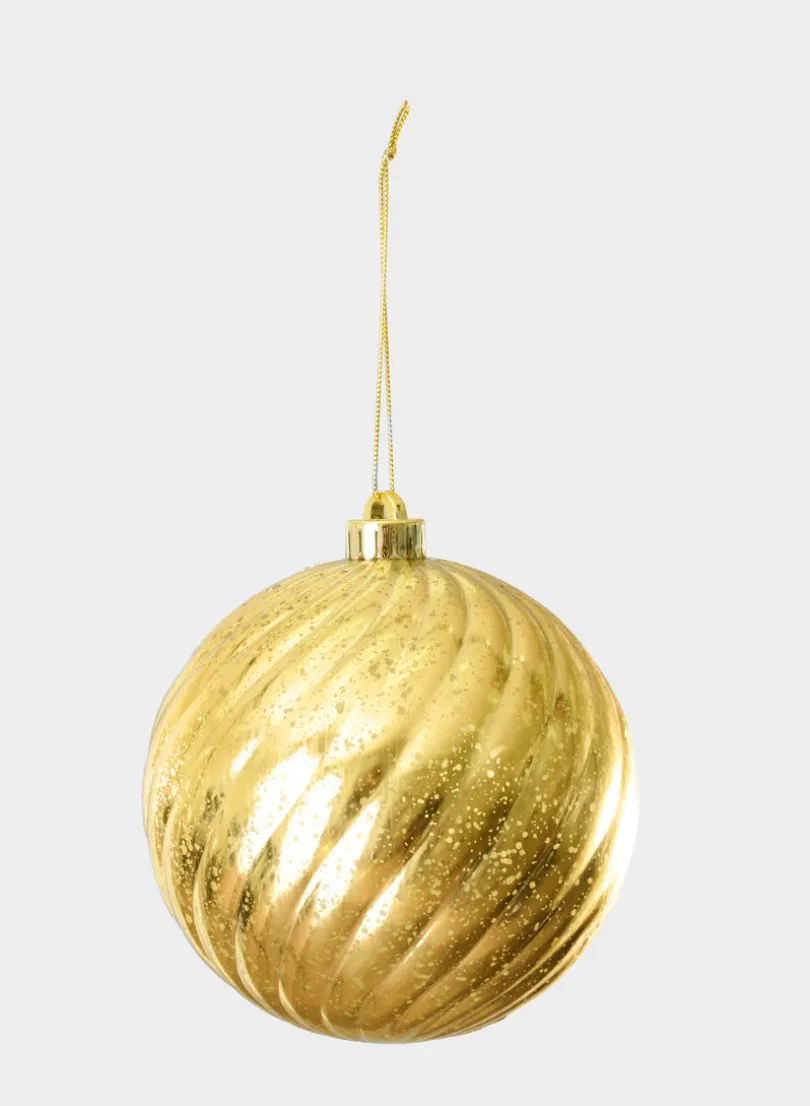 6in Round Plastic "Real Mercury Glass Look" Gold Swirl Ornament