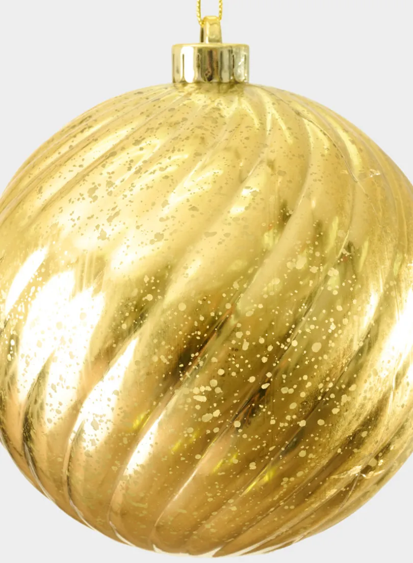 6in Round Plastic "Real Mercury Glass Look" Gold Swirl Ornament