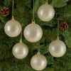 3in Round Platinum Glitter Plastic Ornament, Set of 6