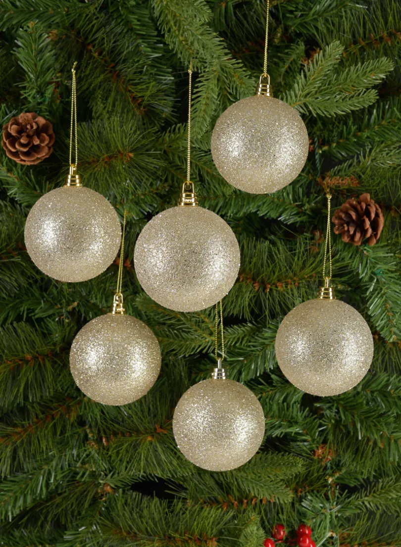 3in Round Platinum Glitter Plastic Ornament, Set of 6