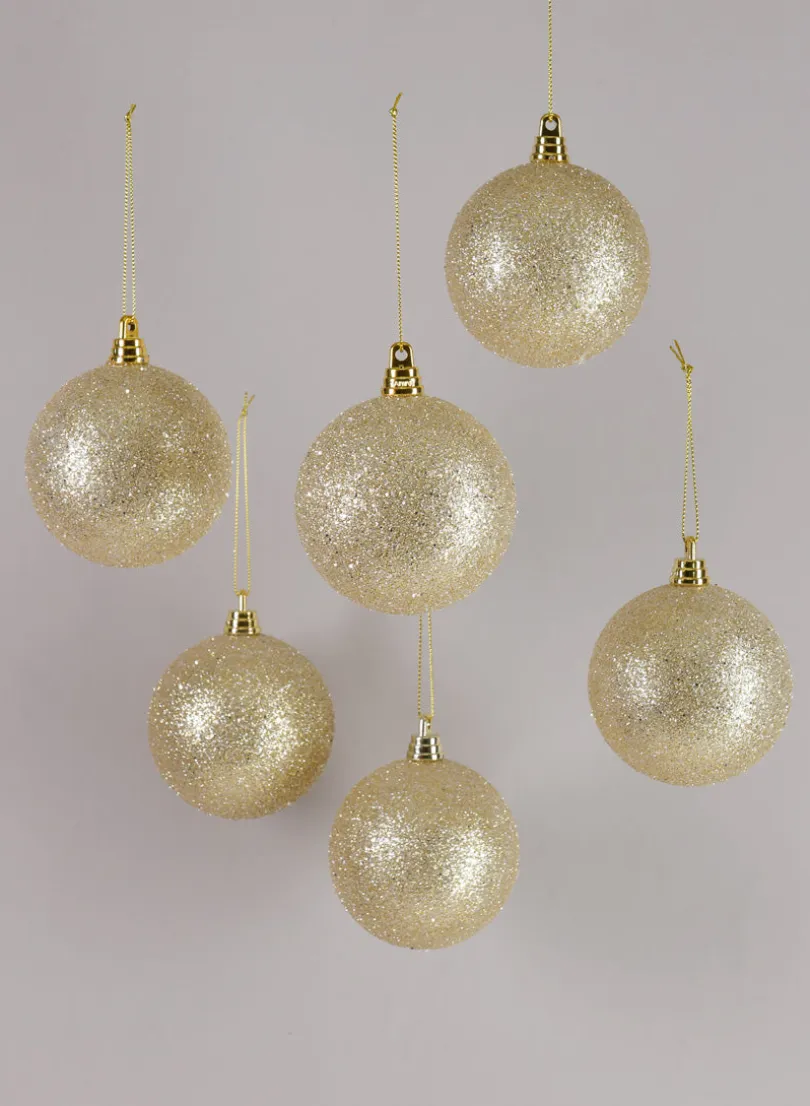 3in Round Platinum Glitter Plastic Ornament, Set of 6