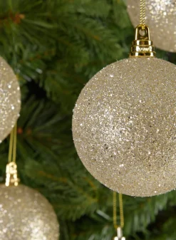 3in Round Platinum Glitter Plastic Ornament, Set of 6