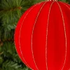 6in Round Red Flocked Plastic Ornament