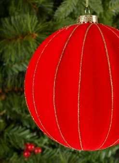 6in Round Red Flocked Plastic Ornament