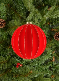6in Round Red Flocked Plastic Ornament