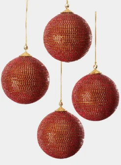 4in Round Red Full Rhinestone Beaded Ornament Ball