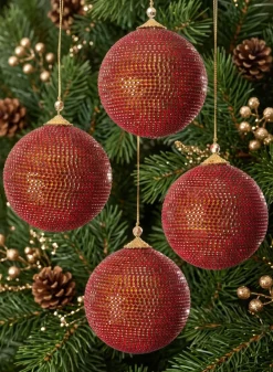 4in Round Red Full Rhinestone Beaded Ornament Ball