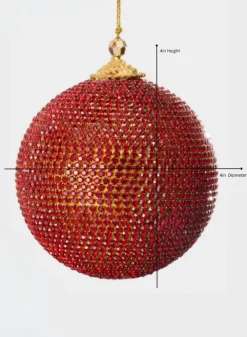 4in Round Red Full Rhinestone Beaded Ornament Ball