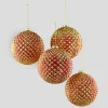 5in Round Red/Gold Durian Glitter Plastic Ball, Set of 4