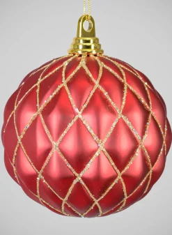 6in Round Red Gold Harlequin Plastic Ornament Ball