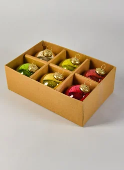 3in Round Red, Green & Gold Glass Ornament Balls with Gold Hook