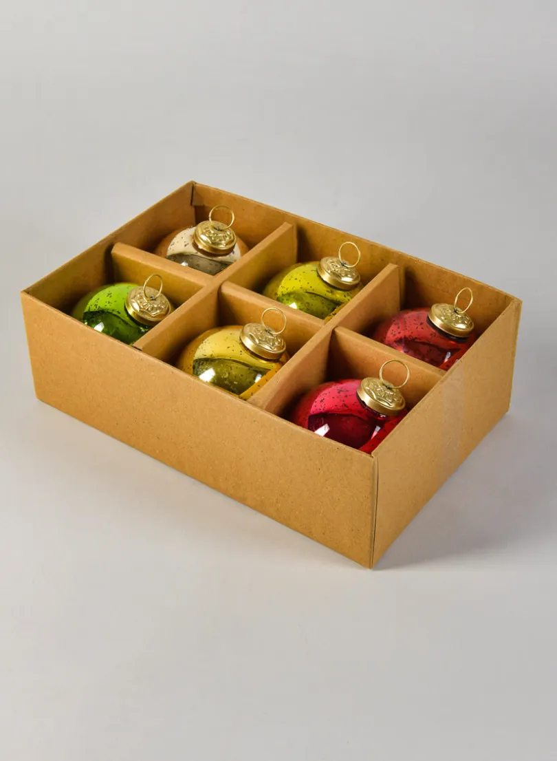 3in Round Red, Green & Gold Glass Ornament Balls with Gold Hook