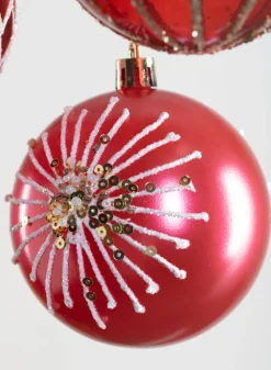 3in Round Red Luxe Ornament Collection, Set of 16