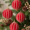 4in Round Red Velvet & Rhinestone Decorative Hanging Ball Ornament
