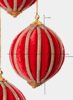 4in Round Red Velvet & Rhinestone Decorative Hanging Ball Ornament
