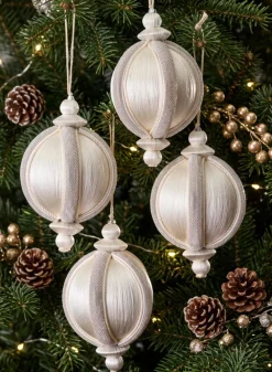 4in Round Rhinestone Wrapped White Hanging Decorative Ornament