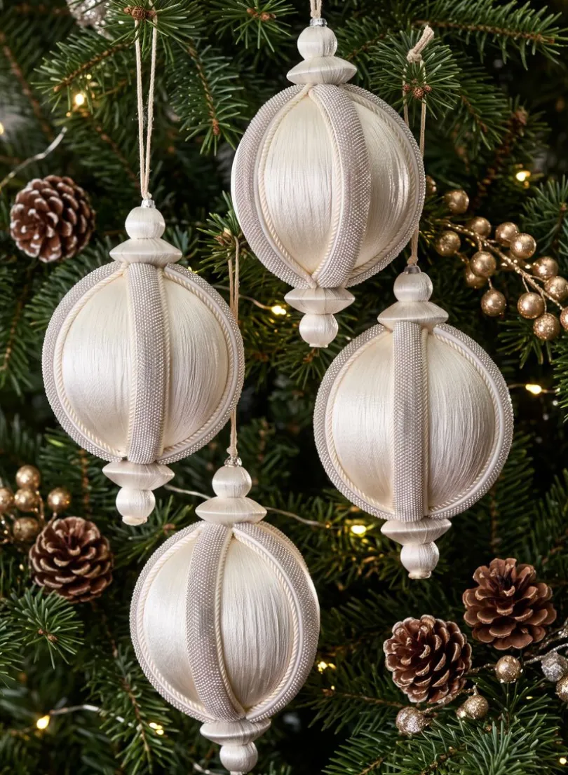 4in Round Rhinestone Wrapped White Hanging Decorative Ornament