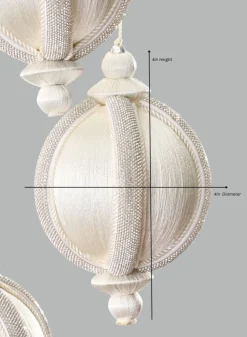4in Round Rhinestone Wrapped White Hanging Decorative Ornament