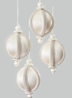 4in Round Rhinestone Wrapped White Hanging Decorative Ornament