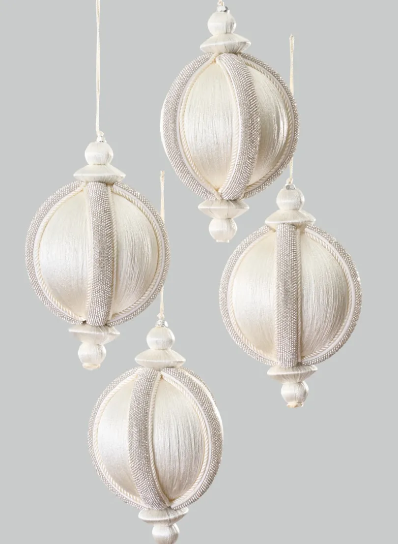 4in Round Rhinestone Wrapped White Hanging Decorative Ornament