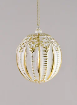 4in Round Royal Etched Gold White Plastic Ornament