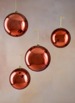 4in Round Shiny Dark Copper Plastic Ornament Ball, Set of 4