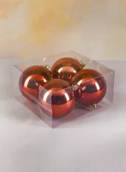 4in Round Shiny Dark Copper Plastic Ornament Ball, Set of 4