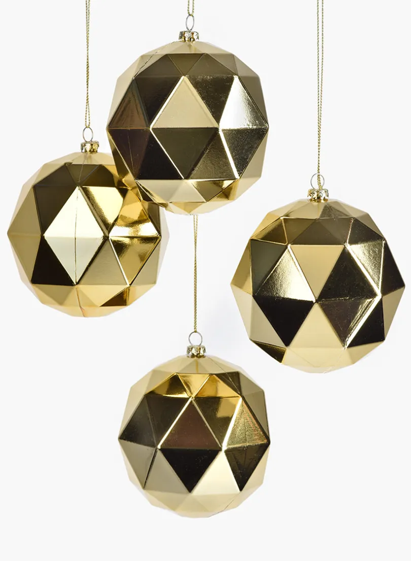 3in Round Shiny Gold Diamond Plastic Ornament Ball, Set of 4