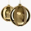 5.5in Round Shiny Gold & Gold Glitter Plastic Ornament Ball