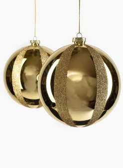 5.5in Round Shiny Gold & Gold Glitter Plastic Ornament Ball