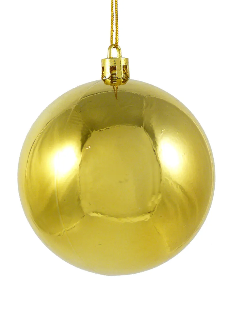 3 1/8in Round Shiny Gold Plastic Ornament Ball (80mm)