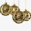 4in Round Shiny Gold With Glitter Stripes Ornament Plastic Balls, Set of 4