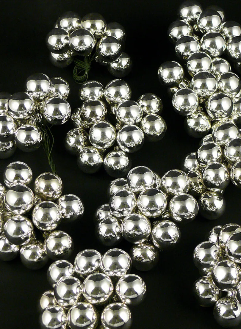 1in Round Shiny Silver Glass Balls on Picks (25mm), Set of 144