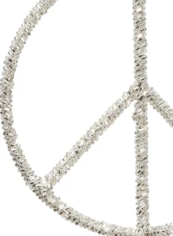 5.25in Round Silver Beaded Peace Sign Ornament, Set of 6