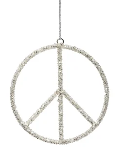 5.25in Round Silver Beaded Peace Sign Ornament, Set of 6