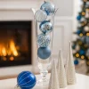 4in Round Silver Dust Lined Cobalt Blue Plastic Ornament Ball