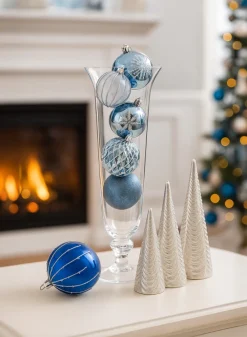 4in Round Silver Dust Lined Cobalt Blue Plastic Ornament Ball