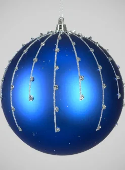 6in Round Silver Dust Lined Matte Blue Plastic Ornament Ball