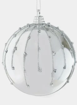 4in Round Silver Dust Lined Shiny Plastic Ornament Ball