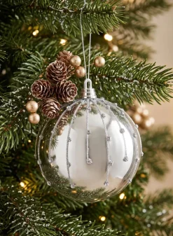 4in Round Silver Dust Lined Shiny Plastic Ornament Ball