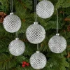 3in Round Silver Glitter Durian Ball Plastic Ornament, Set of 6